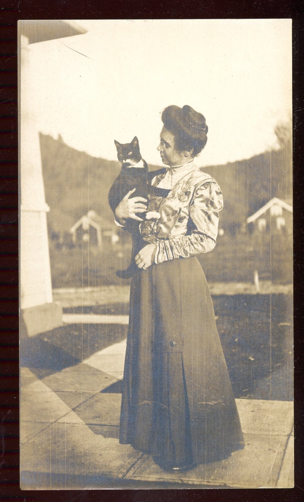 Vintage Photo VICTORIAN WOMAN HOLDING BLACK CAT TUXEDO CAT Early 1900\'s 02