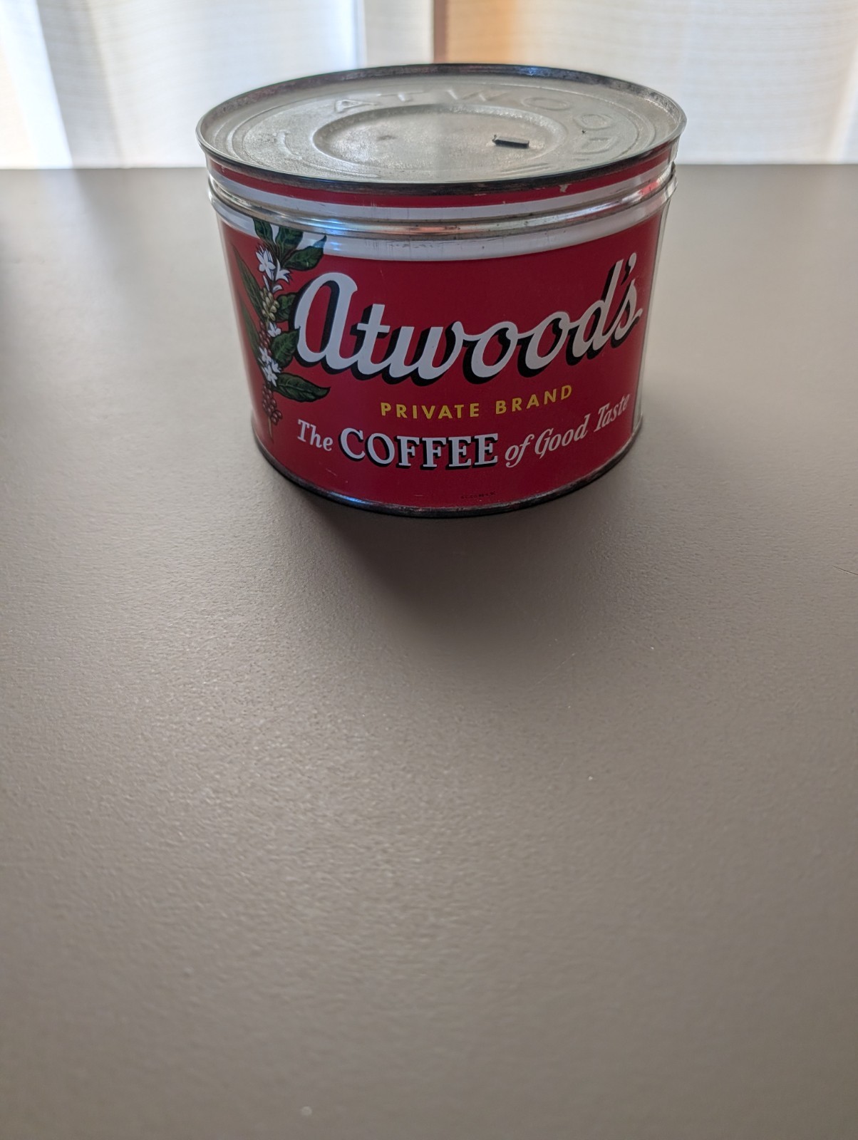 Atwood 1950s Vintage Coffee Key Wind Tin Can Floral Graphic, Minneapolis MN, 1lb