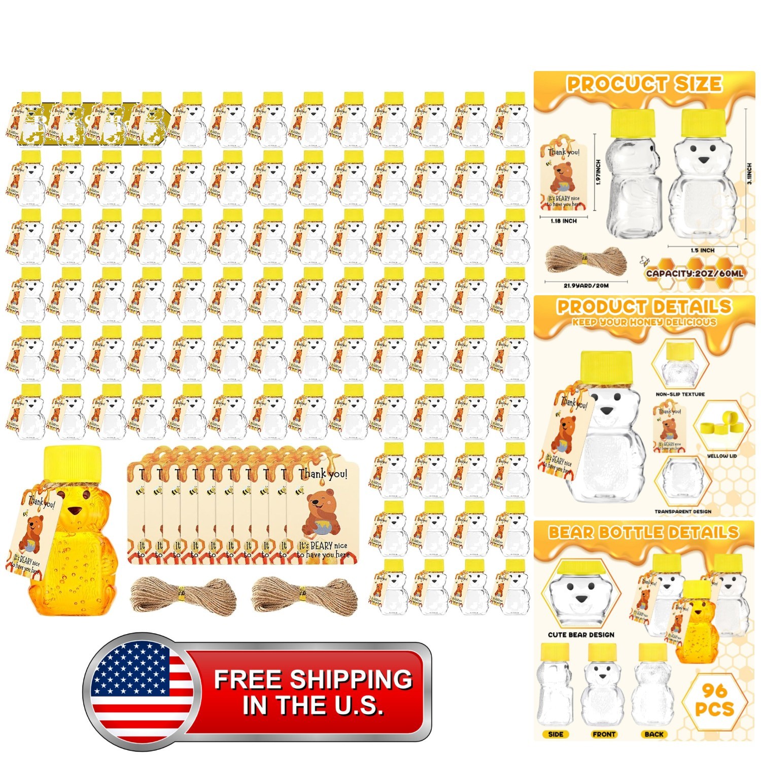 200 Pcs 2 oz Honey Bear Bottle, Plastic Clear Mini Honey Dispenser 200 Pcs 2 oz Honey Bear Bottle, Plastic Clear Mini Honey Dispenser