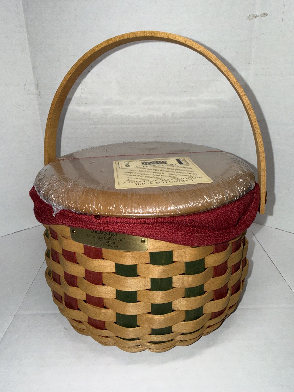 2003 Longaberger Christmas Collection Caroling Basket With Lid, Liner & Protecto
