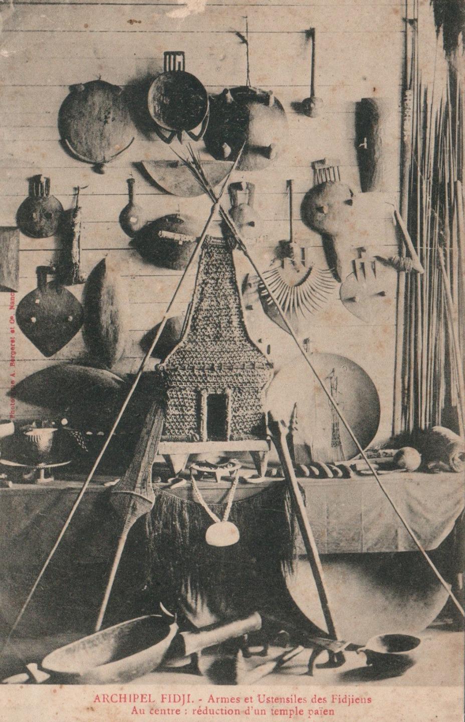 1900s Fiji Pagan Temple Postcard Bergeret Weapons Fort St School 30 Hereford St