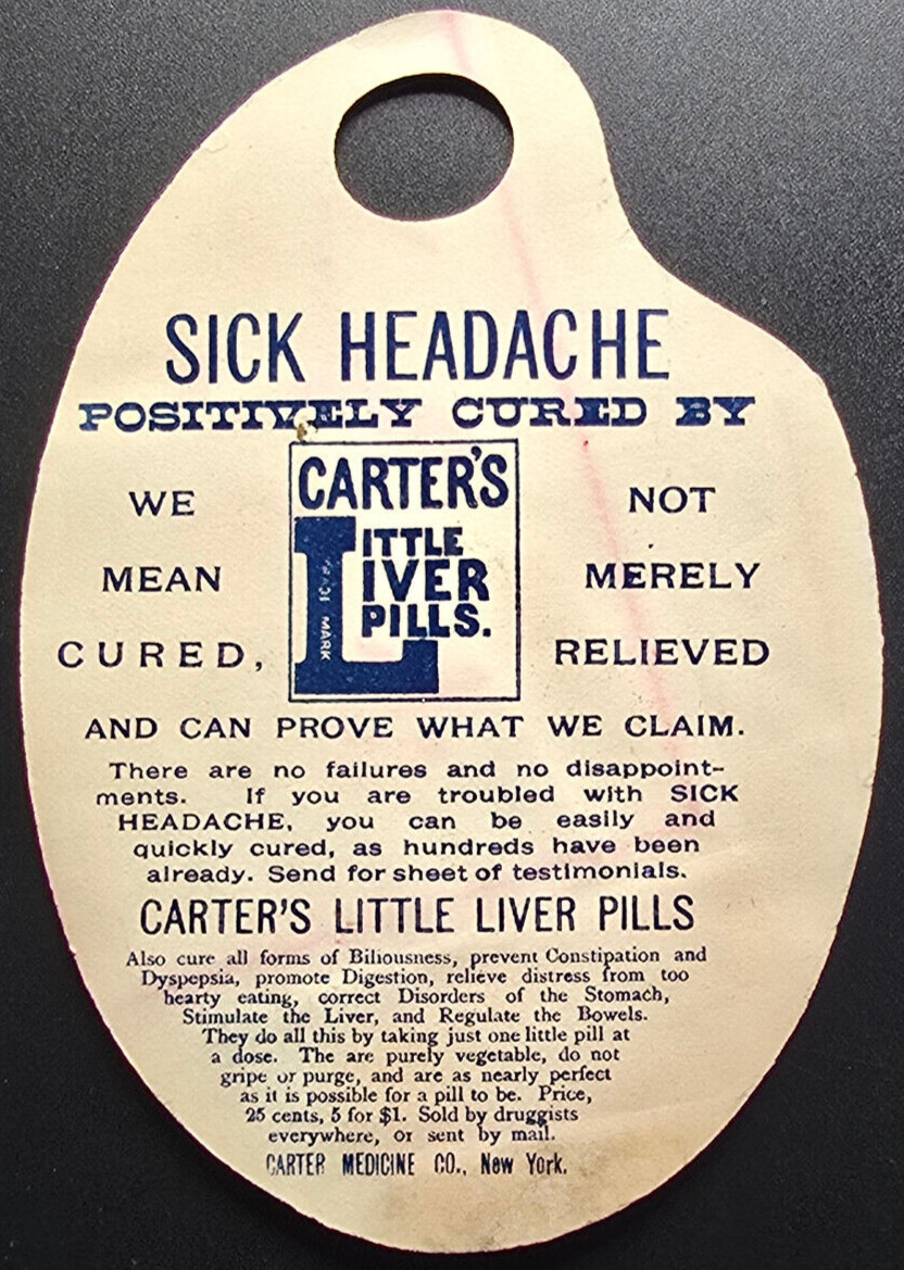 Carter’s Little Liver Pills Trade Card Girl in Bed Advertising Die-Cut c1890s