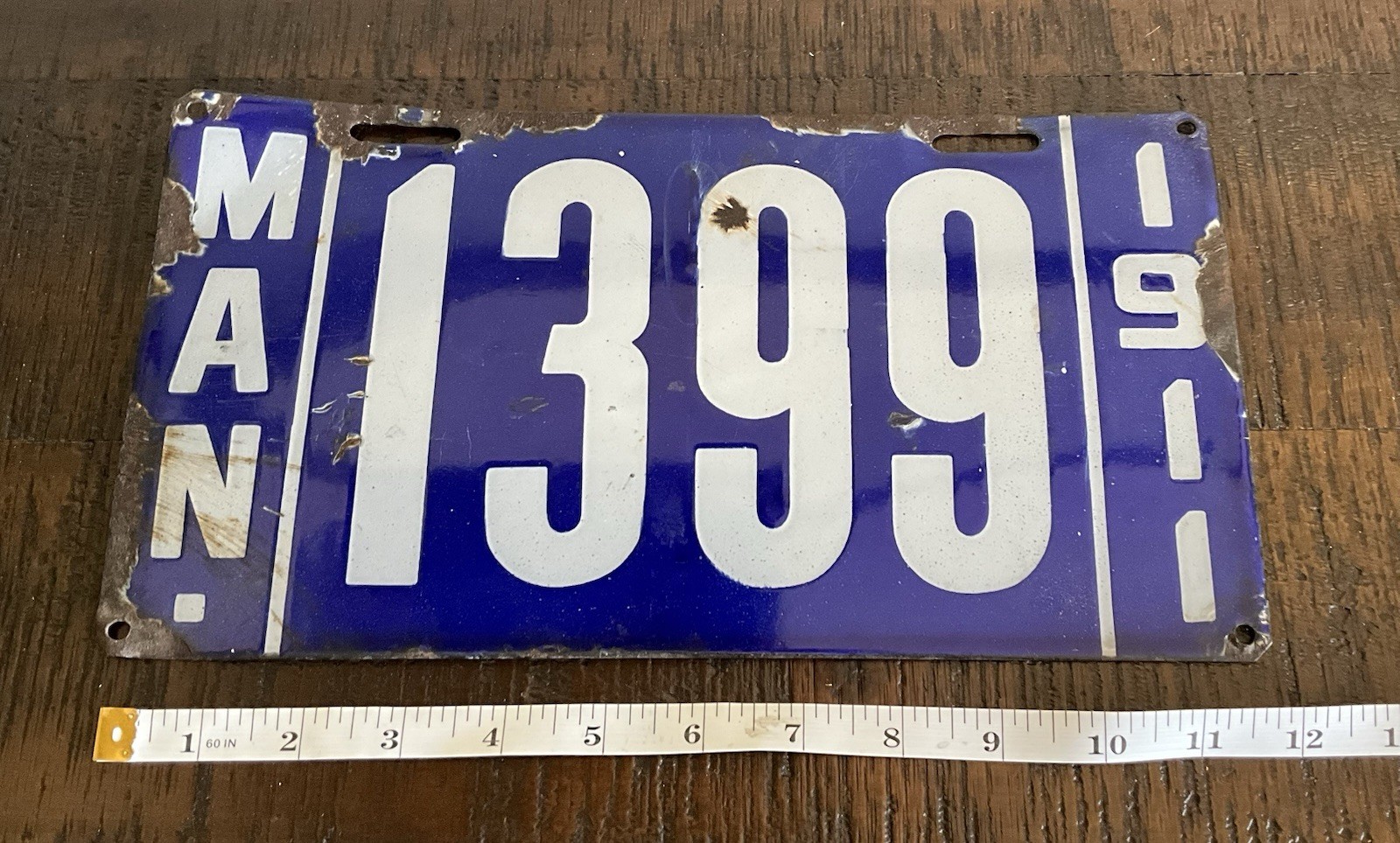 Rare Antique 1911 Manitoba Porcelain License Plate #1399
