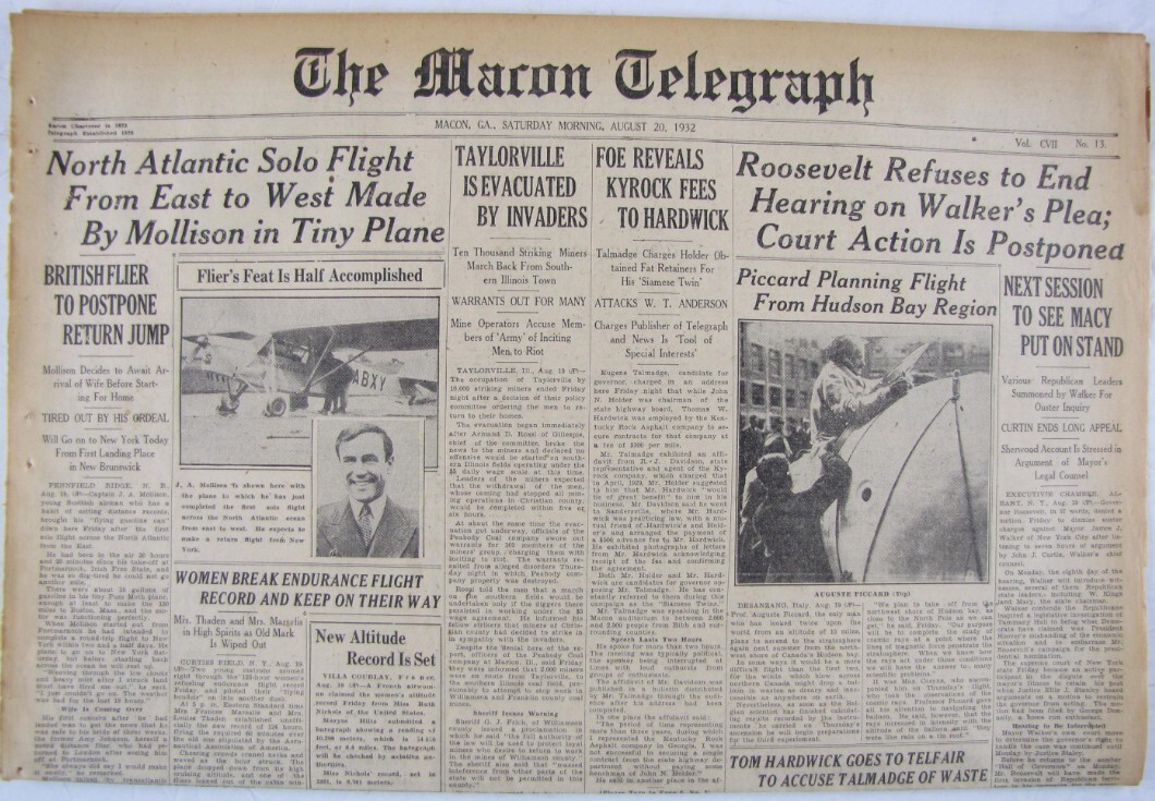 Vintage 1932 AUGUSTE PICCARD High Altitude Balloon Newspaper
