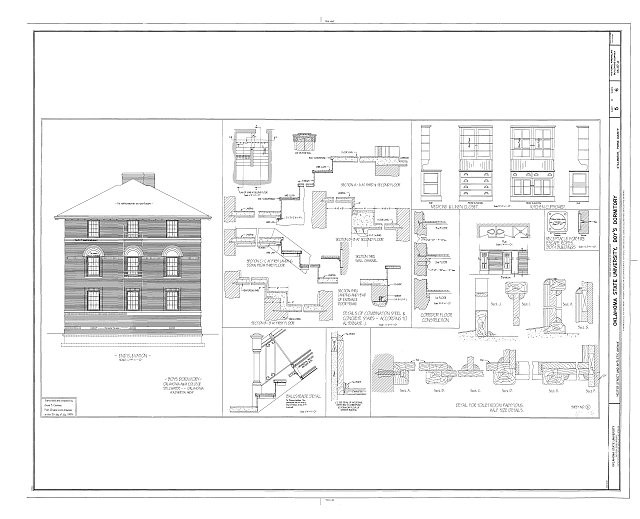Stillwater Oklahoma Oklahoma State University Boys Dormitory 1900s HABS Drawing