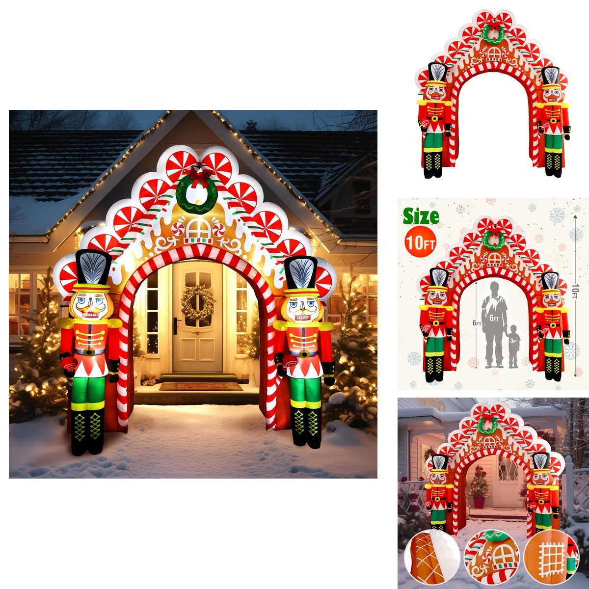 WBHome 10 Ft Christmas Inflatable Gingerbread Candy House Nutcrackers LED Light
