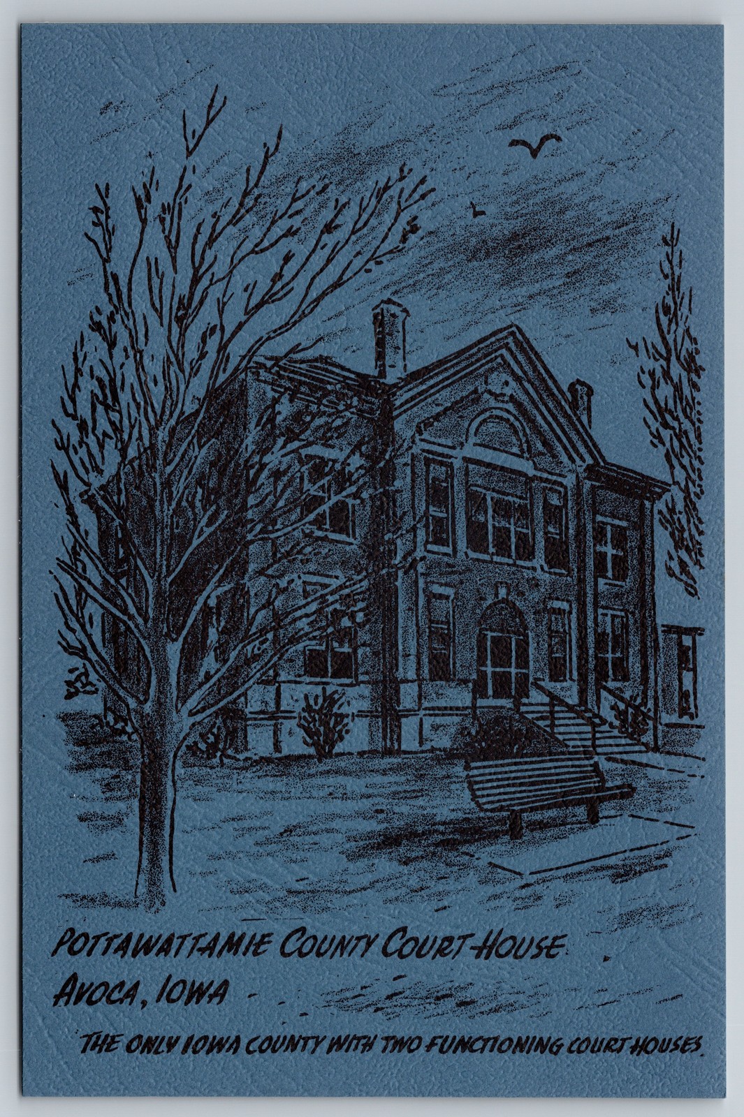 Pottawattamie County Court House Avoca Iowa Blue Card Illustrated Postcard