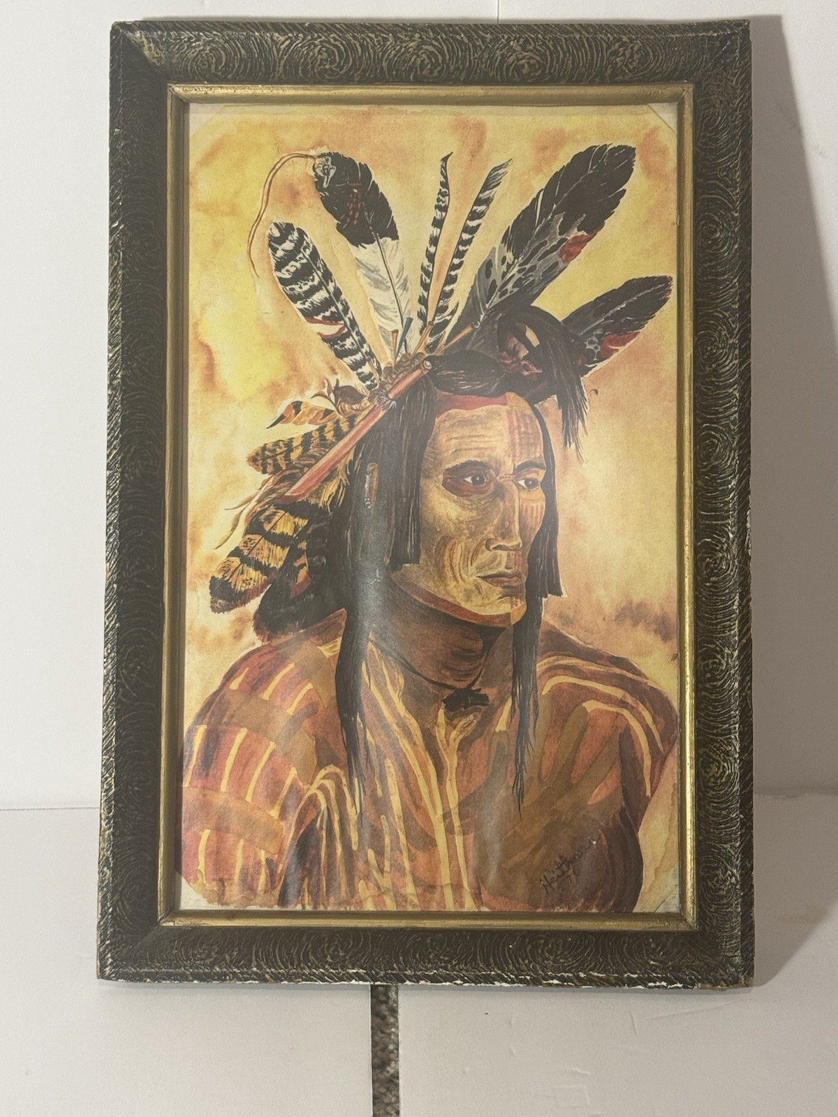 Vintage 1967 Mato-Tope Mandan Chief Oil Painting by Judy Hutton After Bodmer
