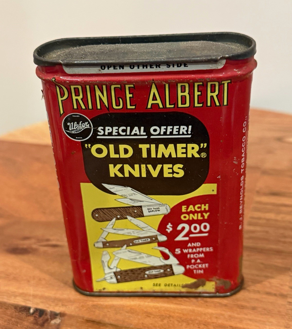 Vintage Prince Albert Crimp Cut Tobacco Tin Special Offer Old Timer Knives