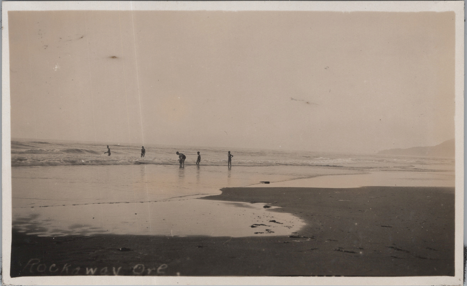 Antique PNW 1930 Beach scene Rockaway Oregon 4.5x2.5 OOAK Original Photo