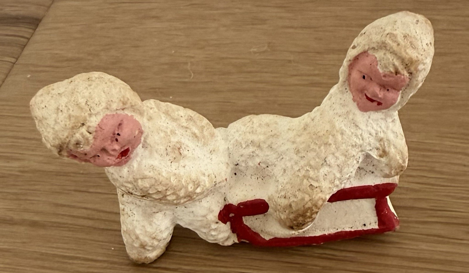 VINTAGE OLD ANTIQUE GERMAN SNOW BABY PULLING BABY SLED BISQUE CHRISTMAS FIGURE