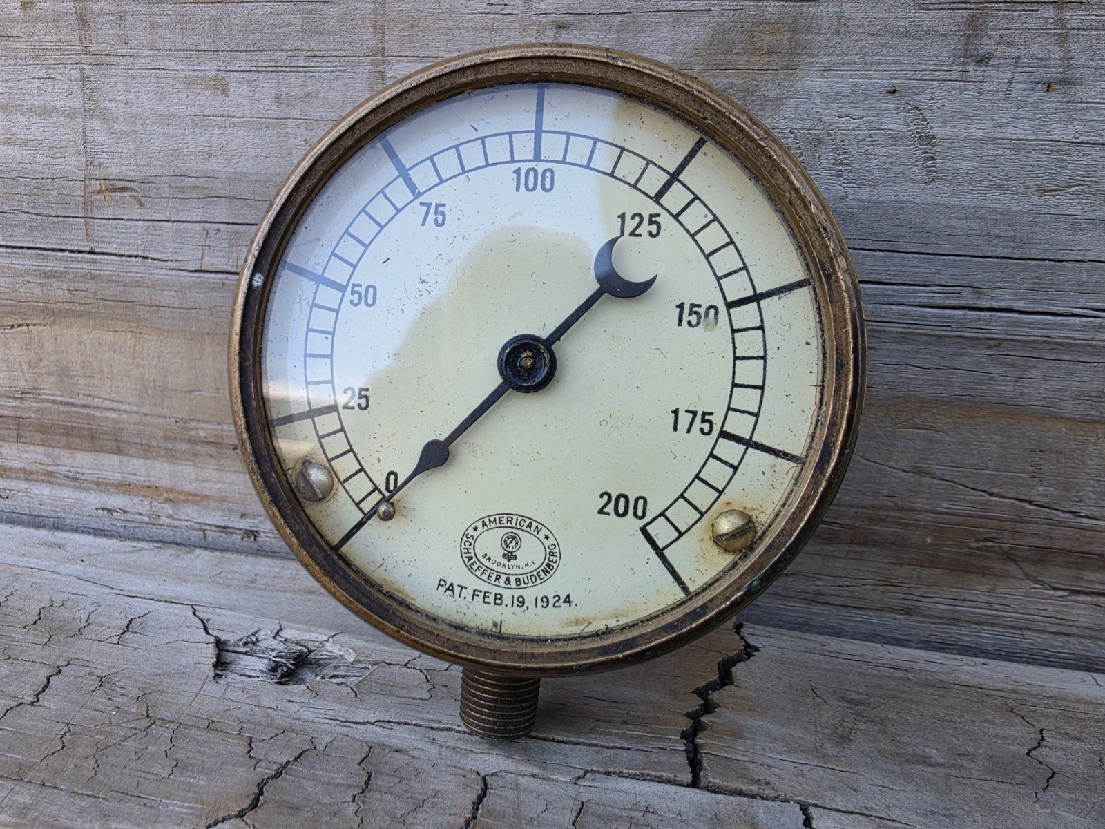 Antique Brass American Schaeffer & Budenberg Steam Pressure Gauge Feb. 19th 1924