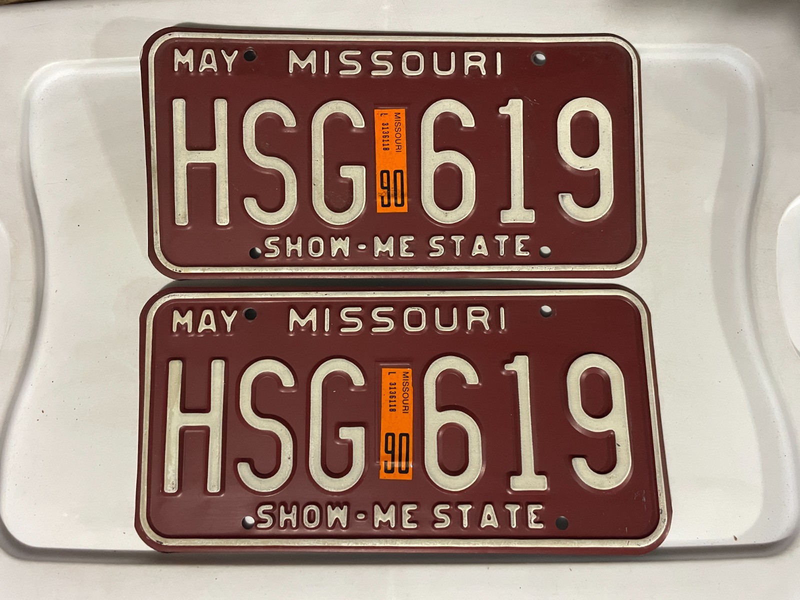 Missouri License Plate Pair of License Plates 1990 MAY HSG 619