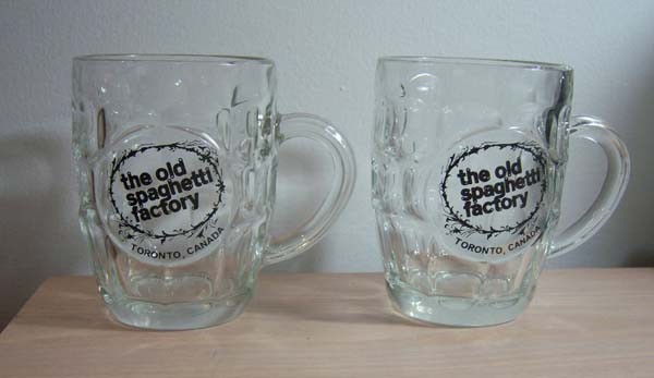 Vintage The Old Spaghetti Factory Clear Glass Barrell Style Mug *LOT/2* Toronto
