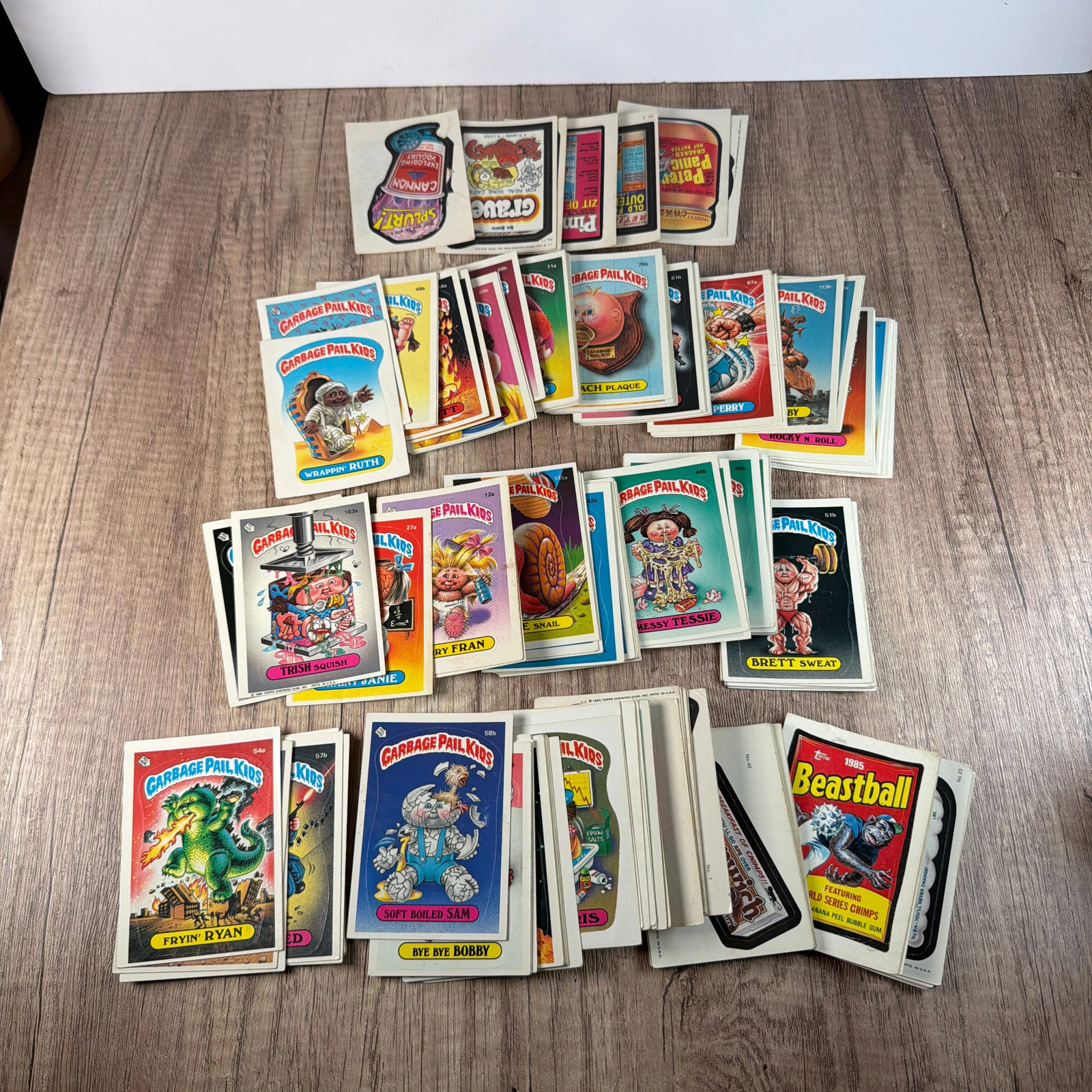 143 Vintage 1985-86 Topps Garbage Pail Kids GPK Sticker Cards Wacky Packages Lot