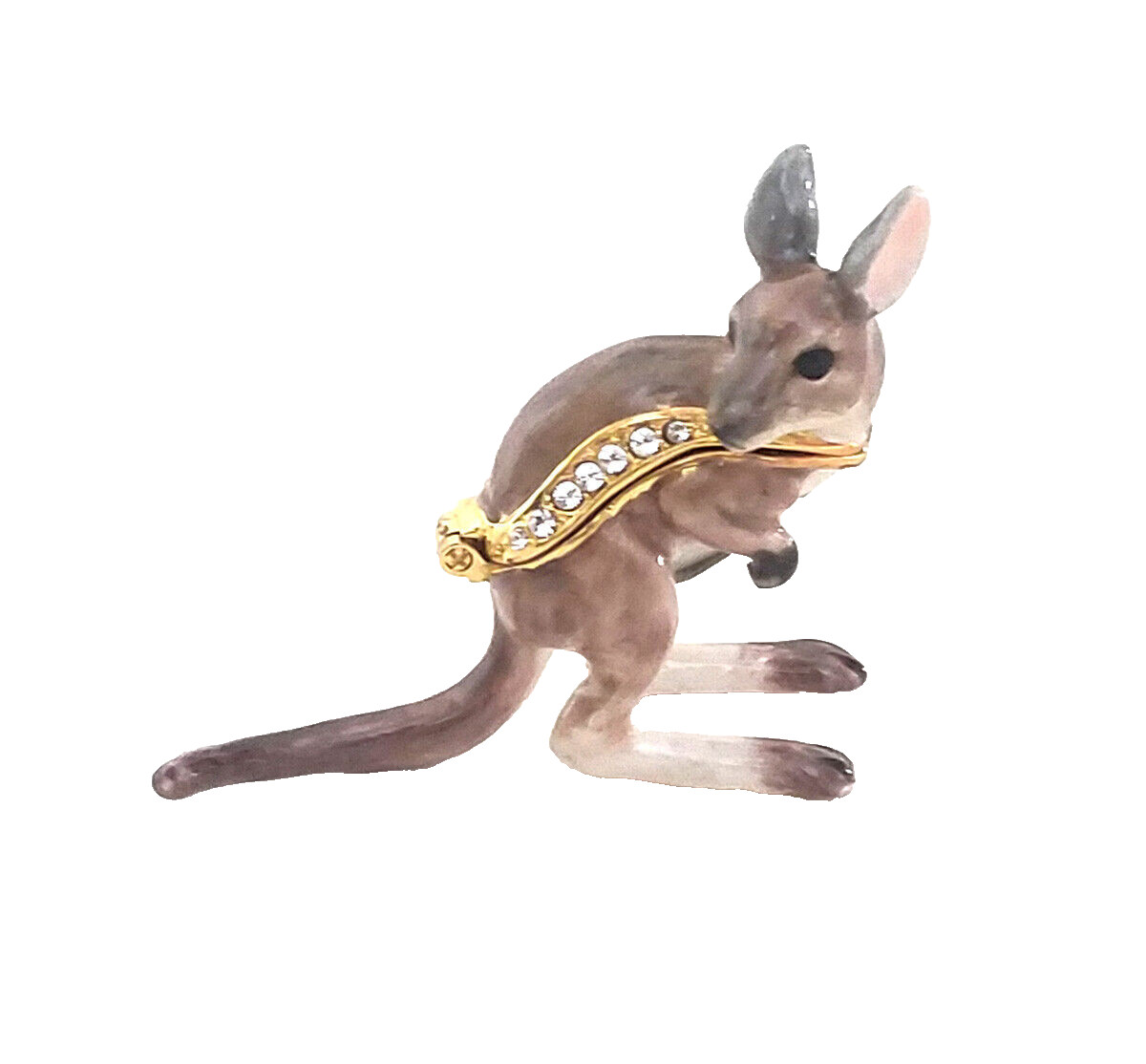 Joey the Kangaroo Pewter Bejeweled Hinged Miniature Trinket Box Kingspoint