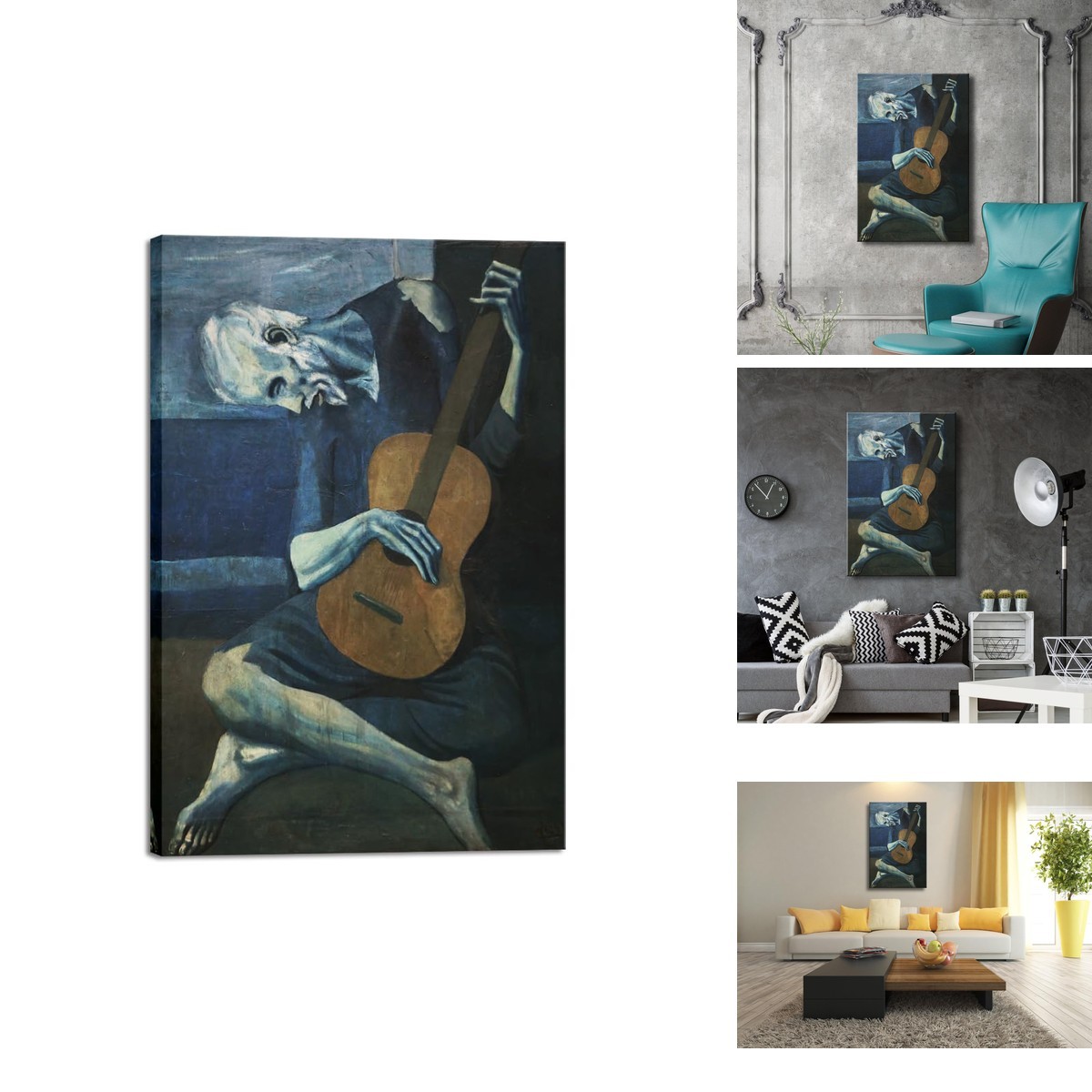 Wieco Art Large Canvas Prints The Old Guitarist by Pablo Picasso Wall Art