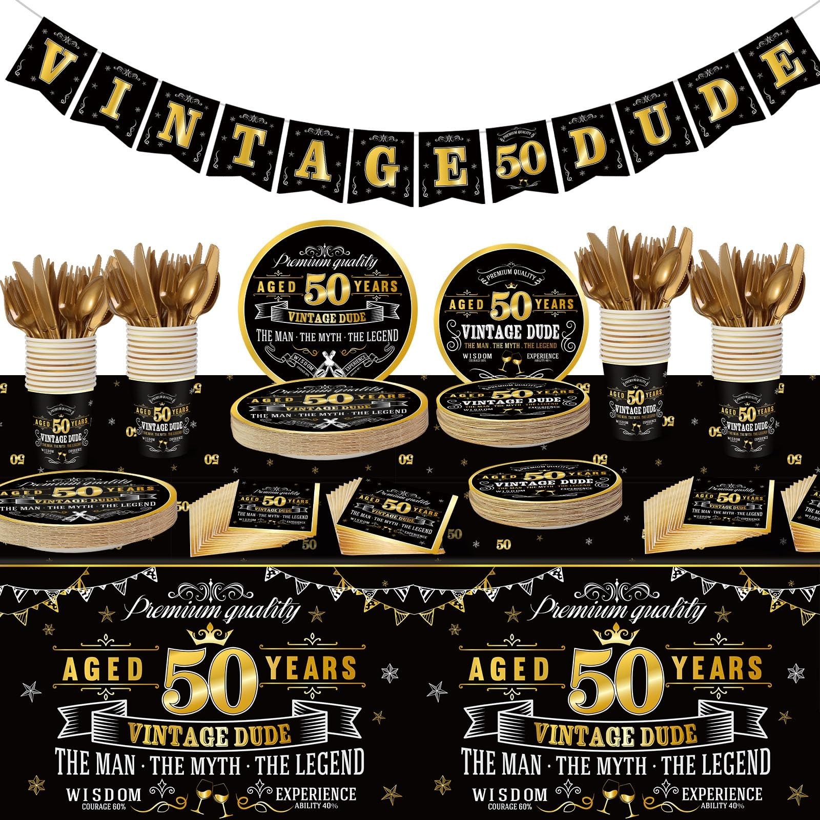 183 Pcs Vintage 50th Party Tableware Set, Black Gold Vintage Happy 50 Birthda... 183 Pcs Vintage 50th Party Tableware Set, Black Gold Vintage Happy 50 Birthda...