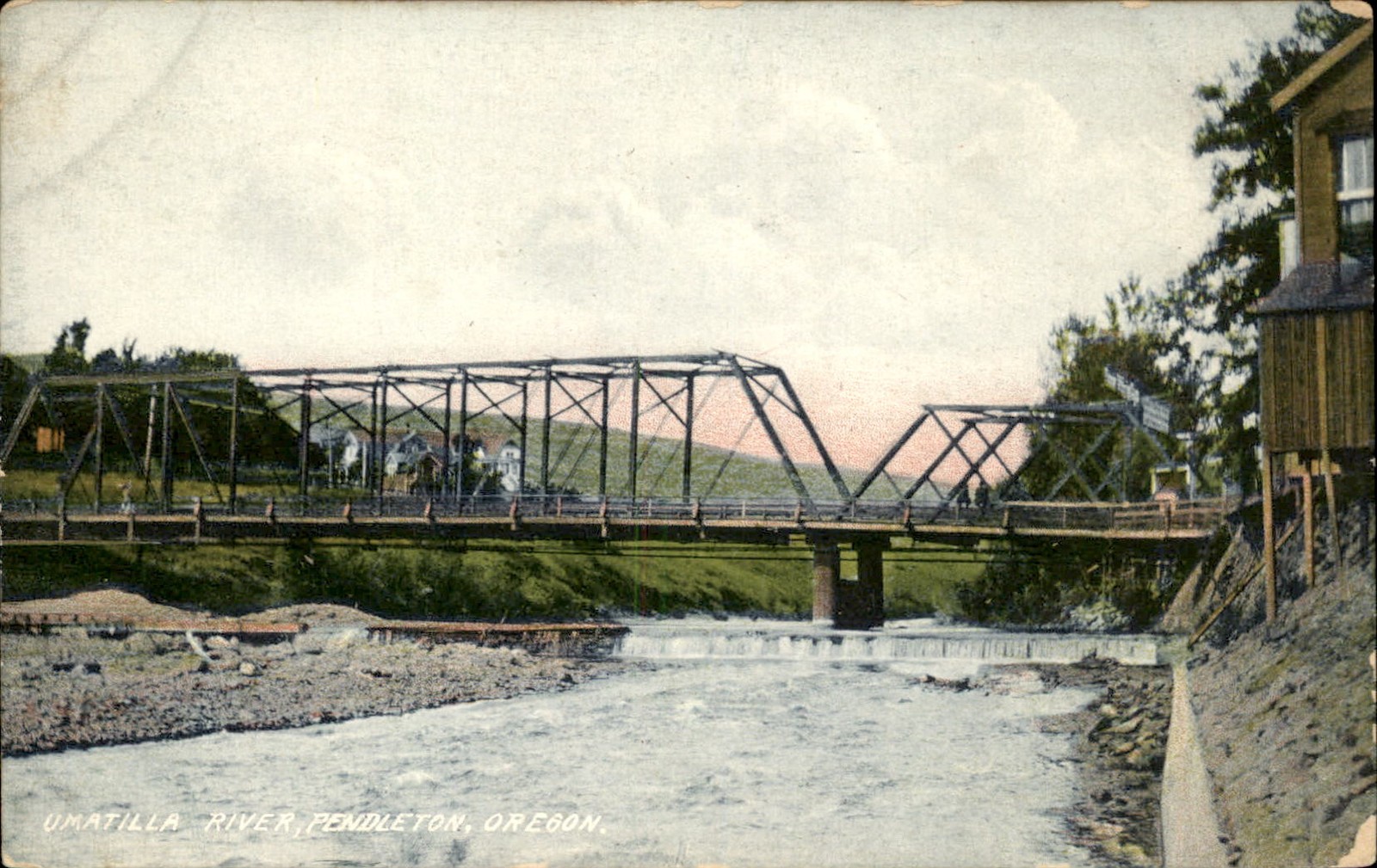 Pendleton OR Umatilla River Bridge c1900s-10s Vintage Postcard
