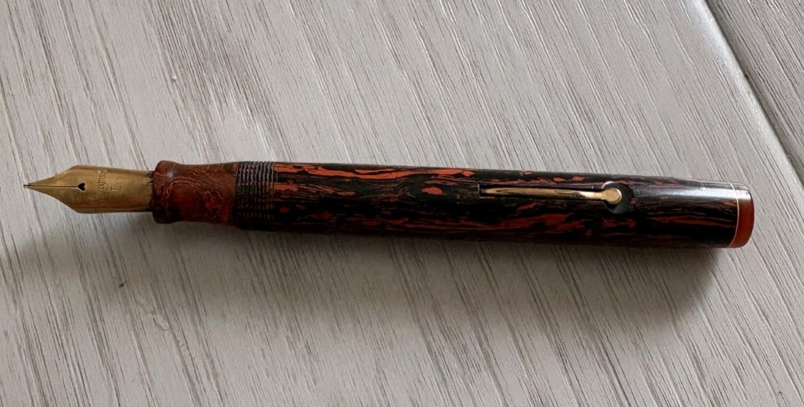 Vintage Monogram Woodgrain/RMHR Fountain Pen 14k Nib No Cap Unrestored