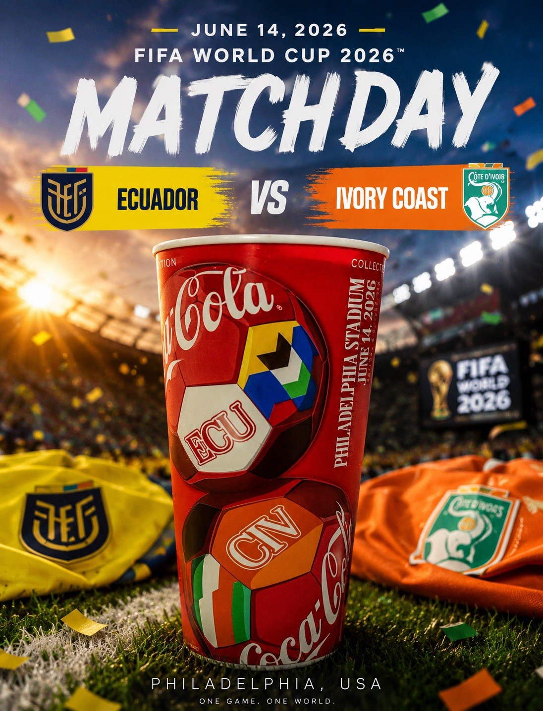 Fifa World Cup Collector Cups 1 Coca-Cola Ecuador vs. Ivory Coast Philadelphia