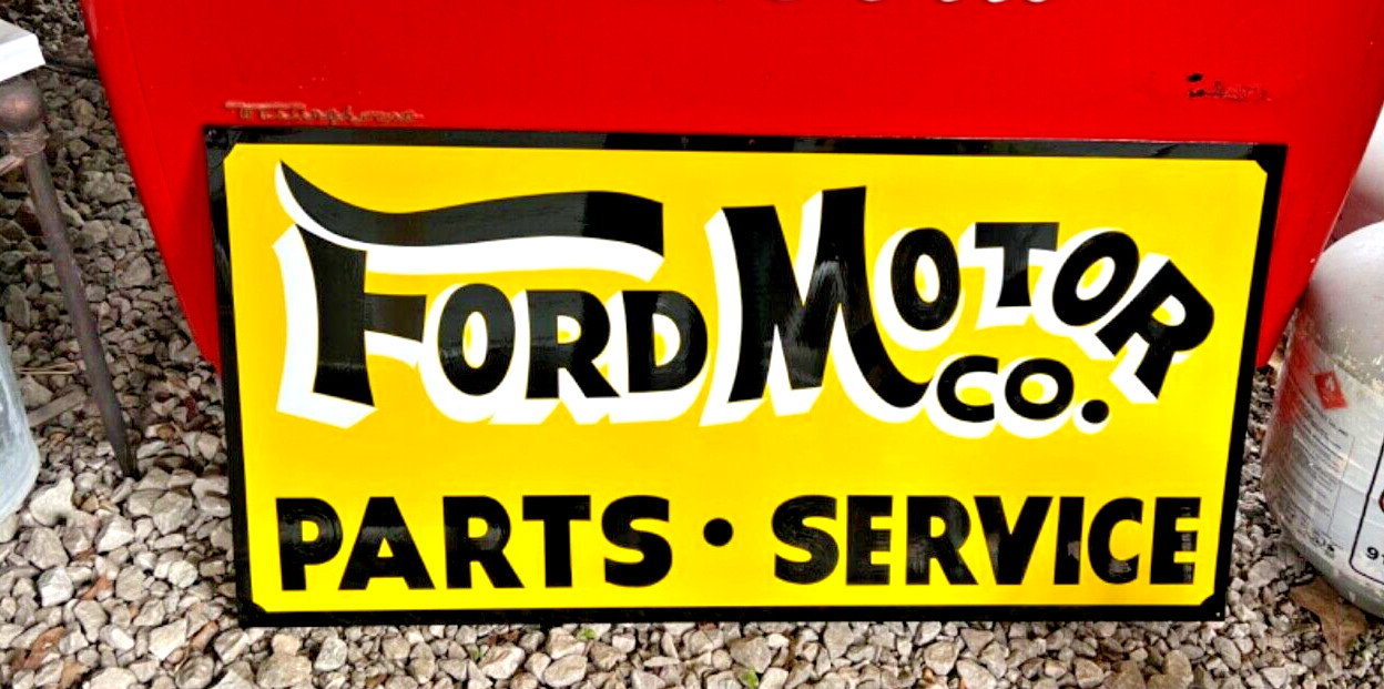 Large FORD MOTOR CO Parts Service SIGN Hand Lettered Classic Garage SHOP Art