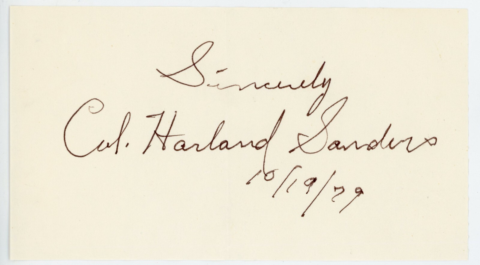 Colonel Harland Sanders (KFC) ~ Signed Autographed Cut Col ~ JSA LOA