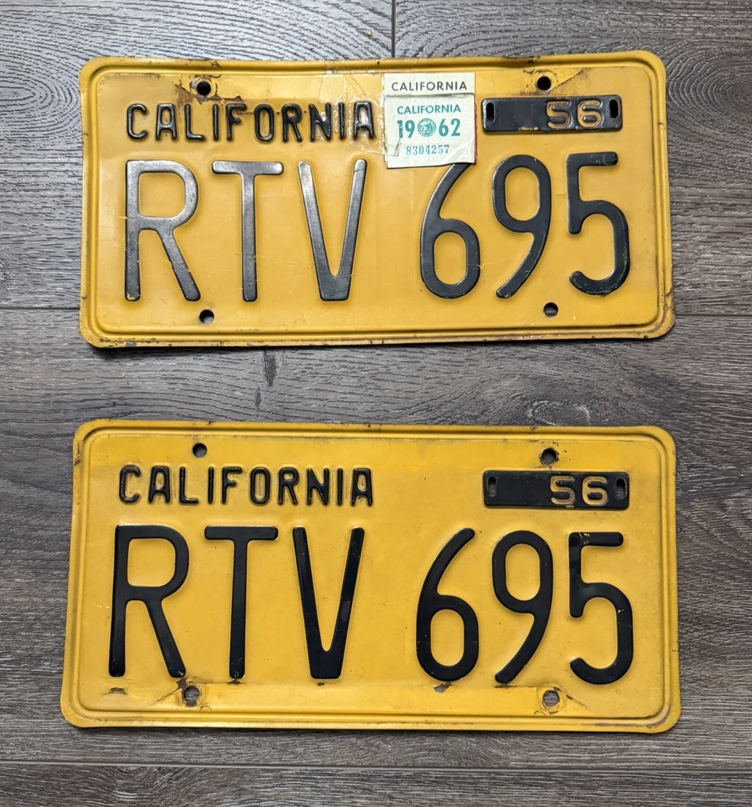 Vintage California CA License Plate 1956 / 1962 Sticker Yellow Black