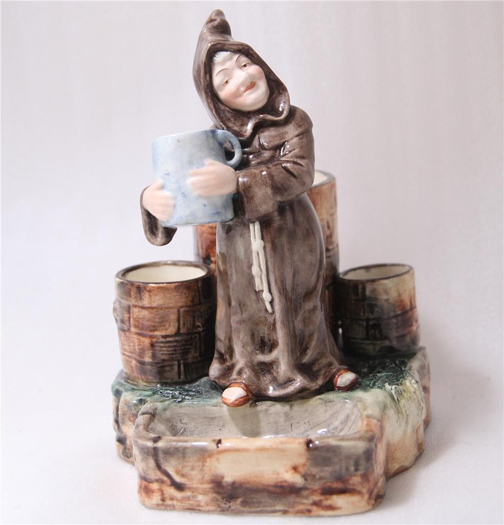 Antique German/Austrian Majolica Cigar set/Figurine Monk w/Beer Stein c.1890s