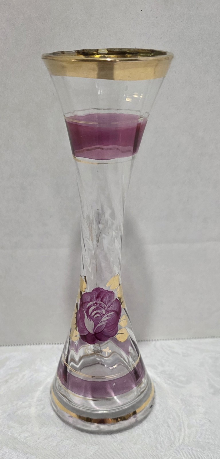 1960'S- 1970s-- Ensco Gilded Art Glass Vase Hand Painted Floral - Imports Japan