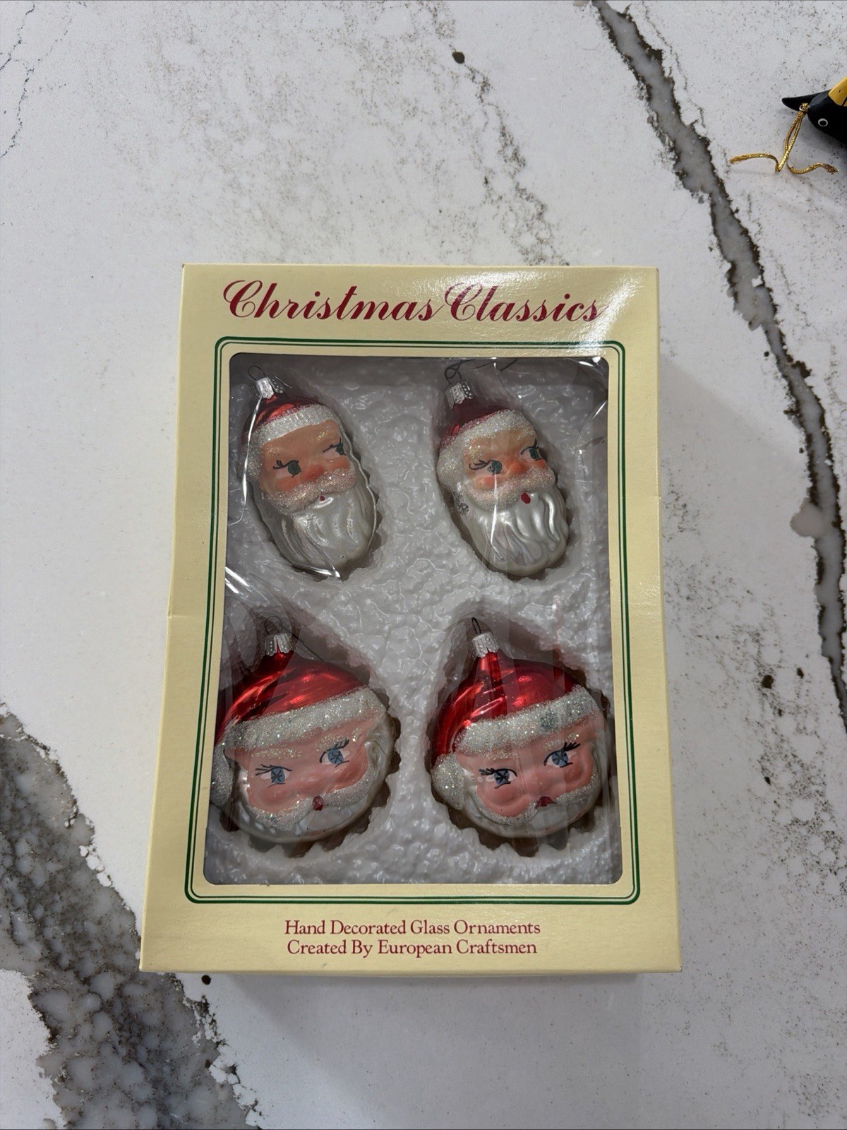 Vtg Christmas Classics European Craftsman Glass Santas Double Sided Ornaments 