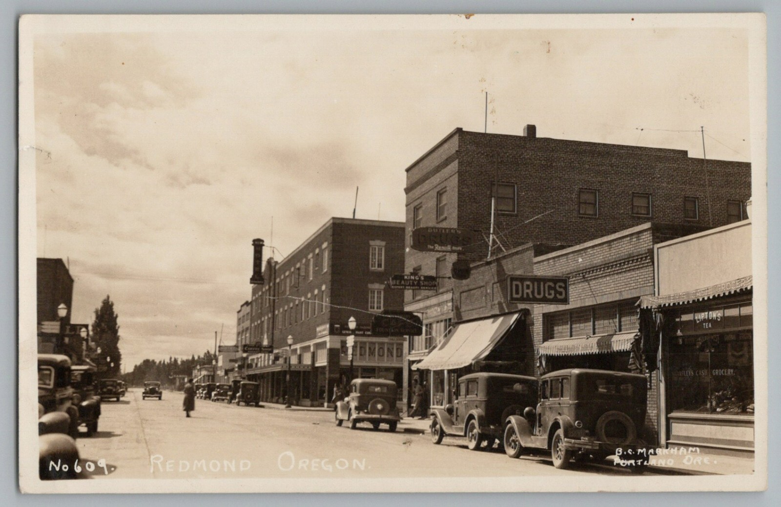 Redmond Oregon OR Street View Cars Signs Real Photo Postcard RPPC 1930s-40s