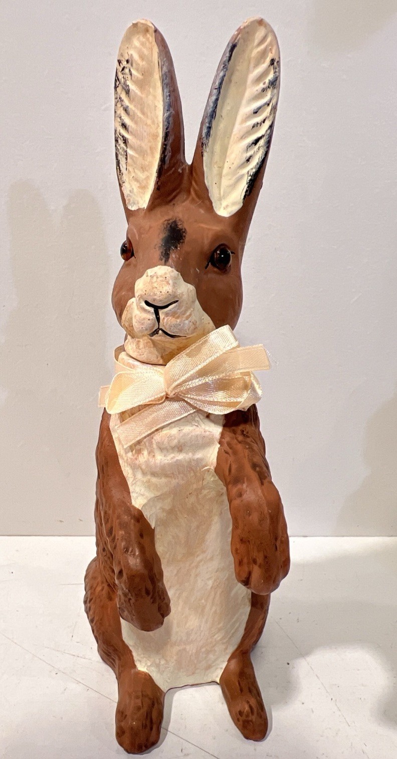 Vtg Marolin Germany Rabbit Paper Mache Composition Candy Container Glass Eyes