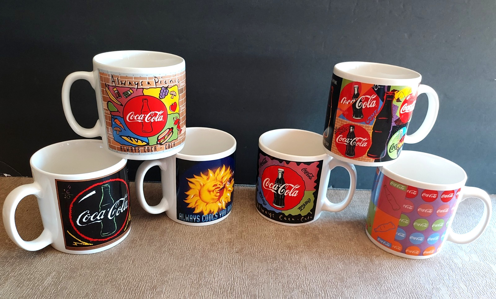 1995 Coca Cola Coffee Mugs Cups Enesco 16oz. Always Coke Lot of 6 VTG