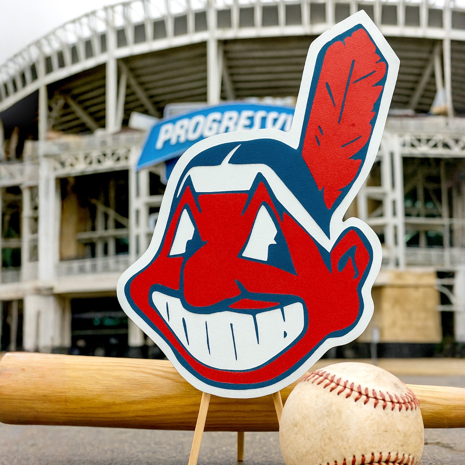 ⚾ Cleveland Indians Chief Wahoo Logo Sign – Engraved Wood Baseball Wall Art