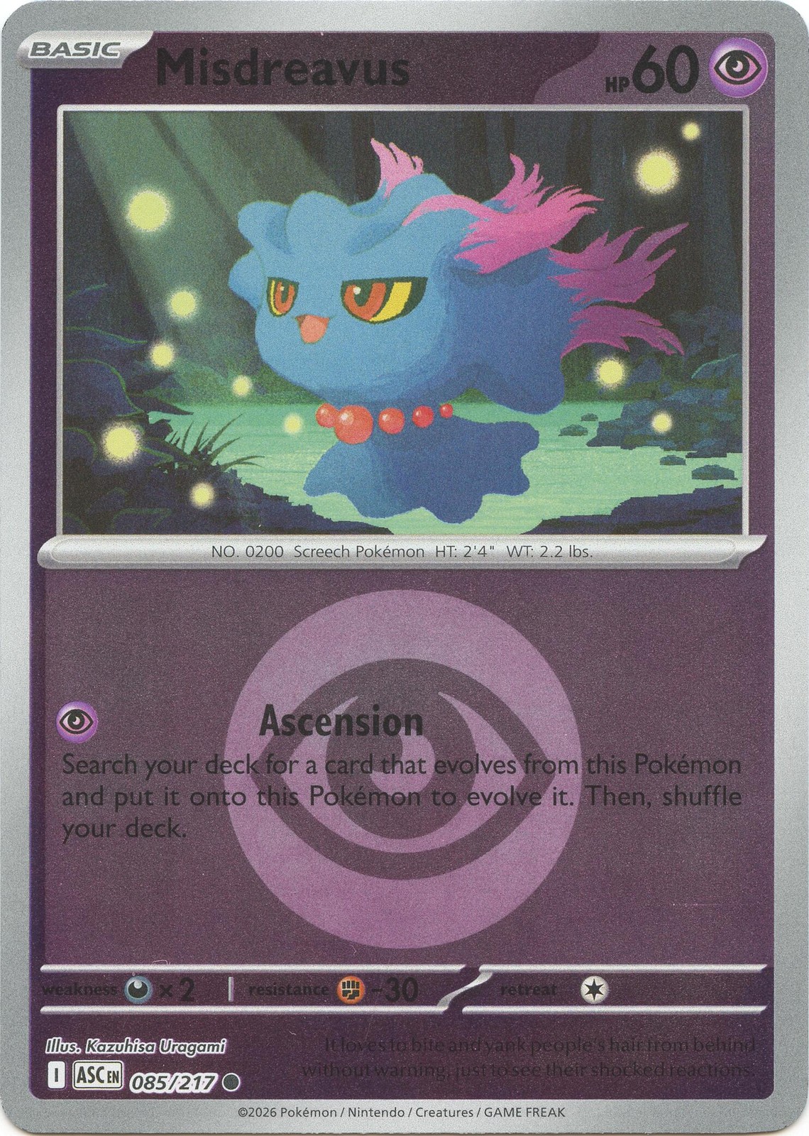 ASC Misdreavus (Energy Symbol Pattern) Reverse Holofoil 085/217 C NM