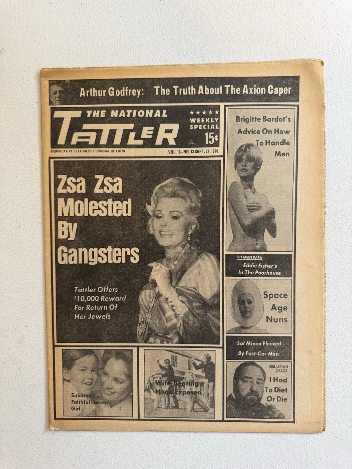 1970 Sept 27th The National Tattler Newspaper, ZSA ZSA GABOR,BridgetBardot VRN10