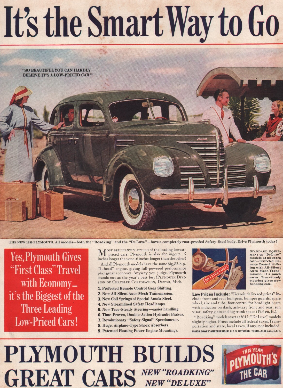 1939 Vintage Green PLYMOUTH 4-Door Sedan Automobile Car Transportation Print Ad