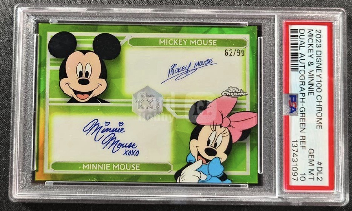 2023 Disney 100 Chrome Mickey Mouse Minnie Mouse Dual Auto Green /99 PSA 10 GEM
