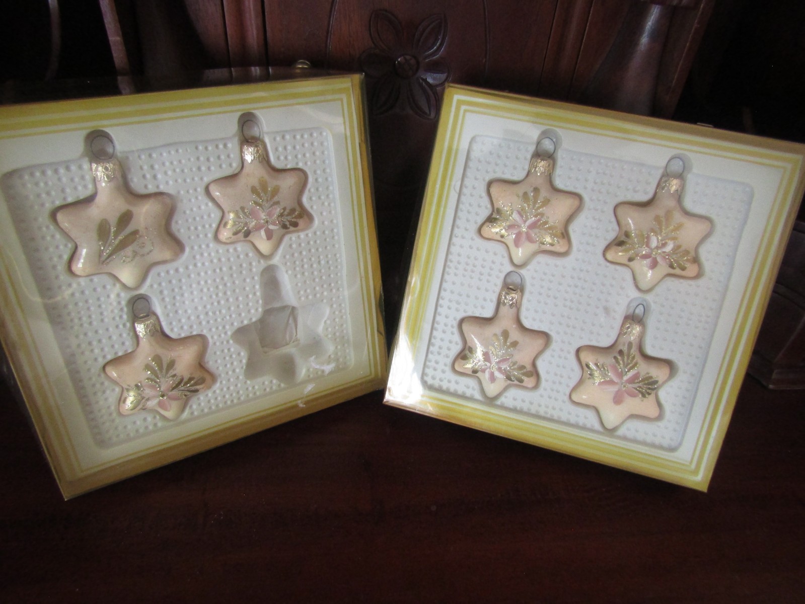 VTG Kurt Adler Handcrafted Ivory Star Glass Christmas Ornaments 7 Count Sold As