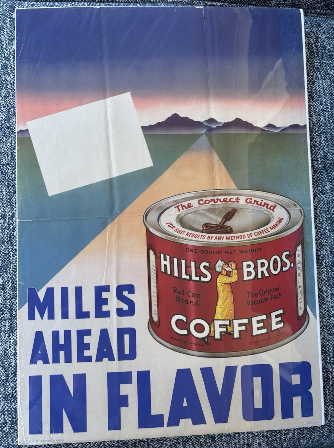 Vintage Hills Bros Coffee Paper Sign Poster Adform 174 Store Display 24\'\'x16\'\'