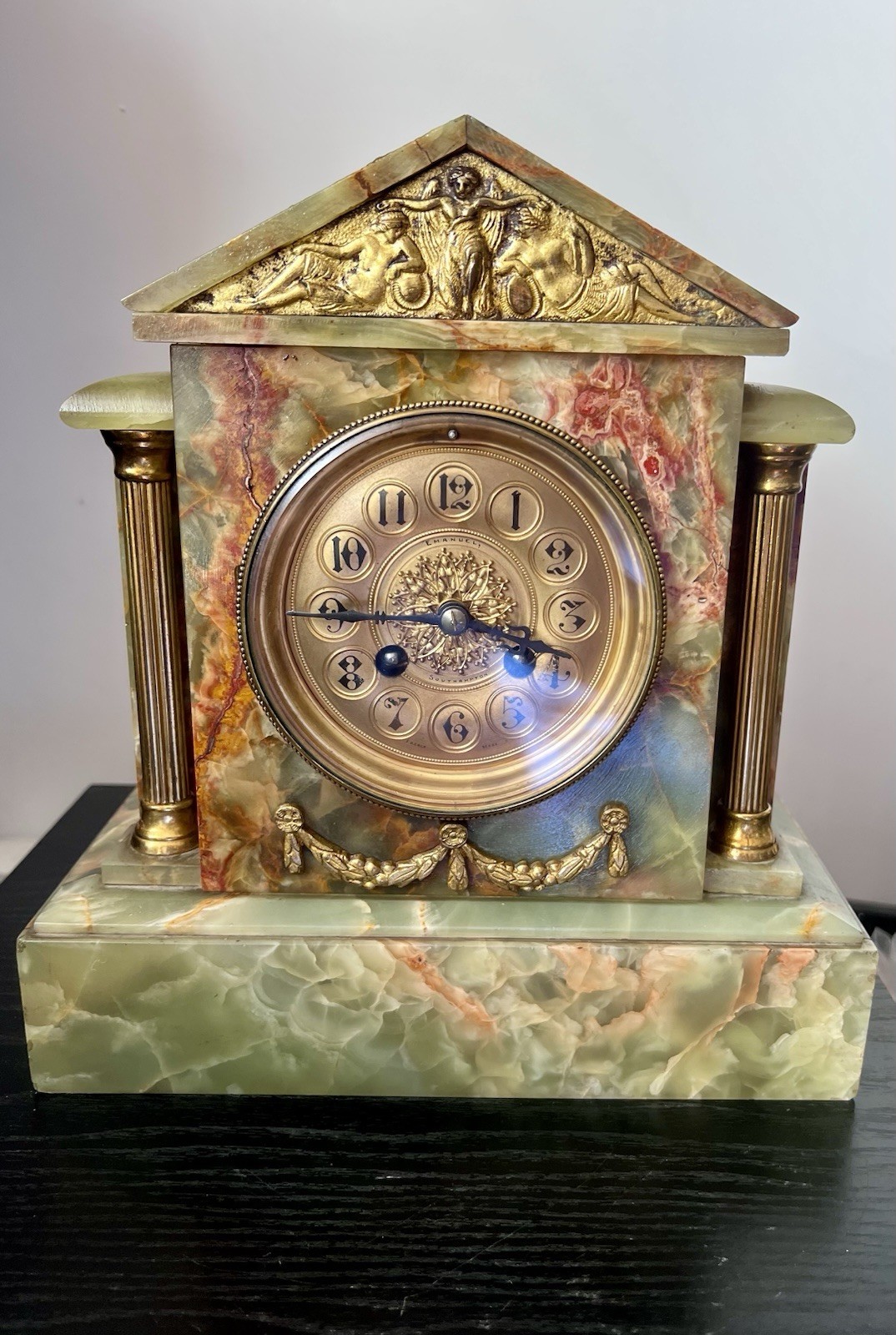1860 Antique S.Marti A Paris Onyx Jade & Marble Striking French Mantel Clock