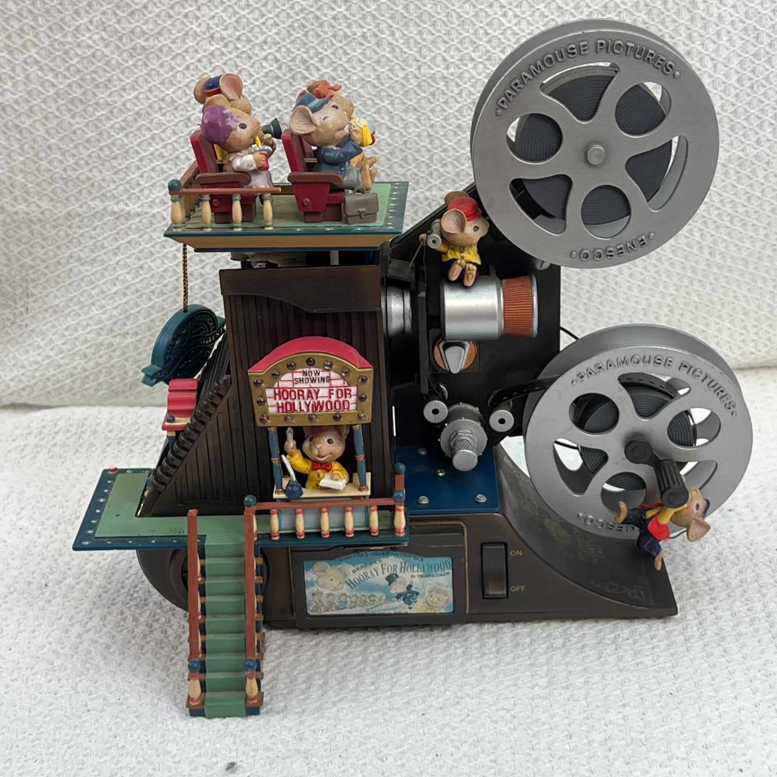 Vintage Enesco Hooray for Hollywood Mice Music Box 1991 Parts or Repair