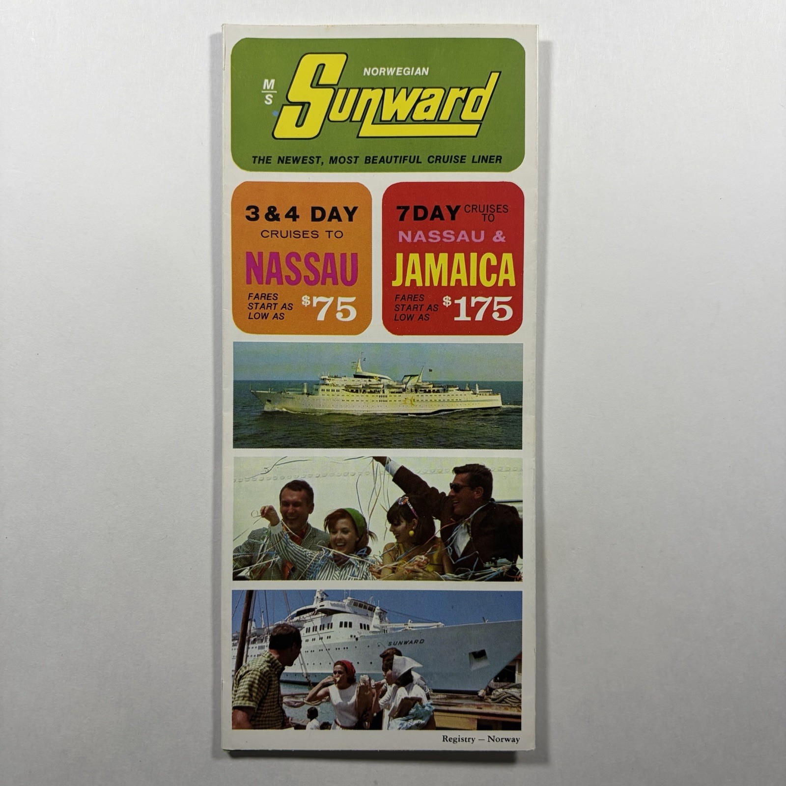 Vintage 1968 M/S Sunward Norwegian Cruise Ship Brochure Nassau Jamaica Deck Plan