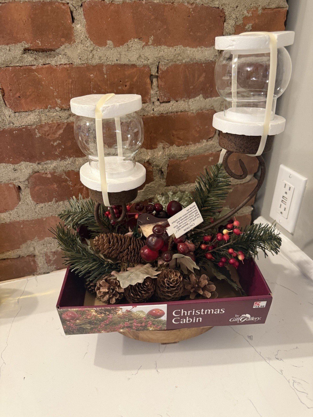 Vintage Kmart Christmas Pine Wreath Hurricane Votive Candle Holder Nos