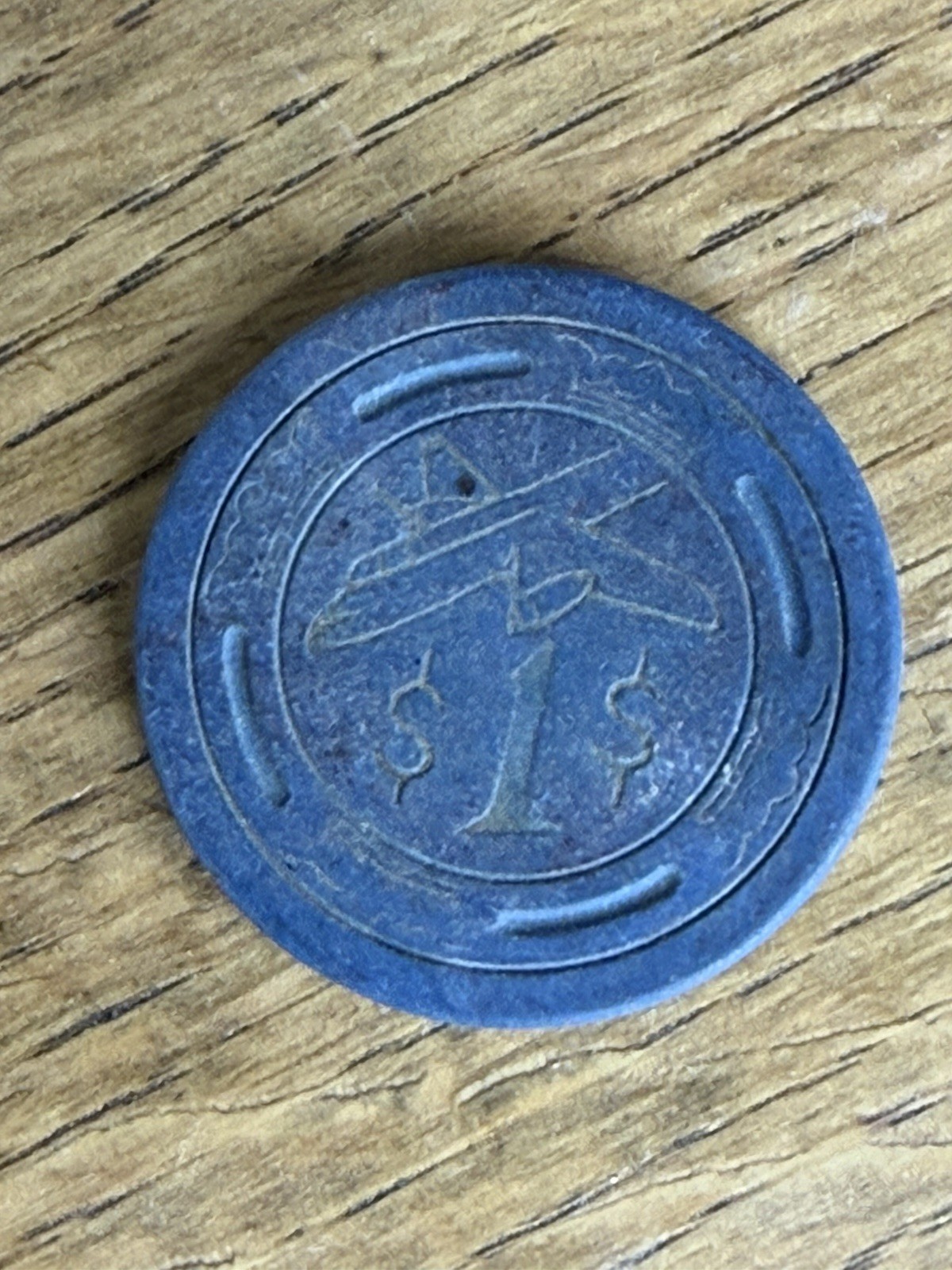 Vtg $1 Airplane 1949/1950 Era Blue Casino Chip ~ THE AIRPORT CLUB IN CALIFORNIA