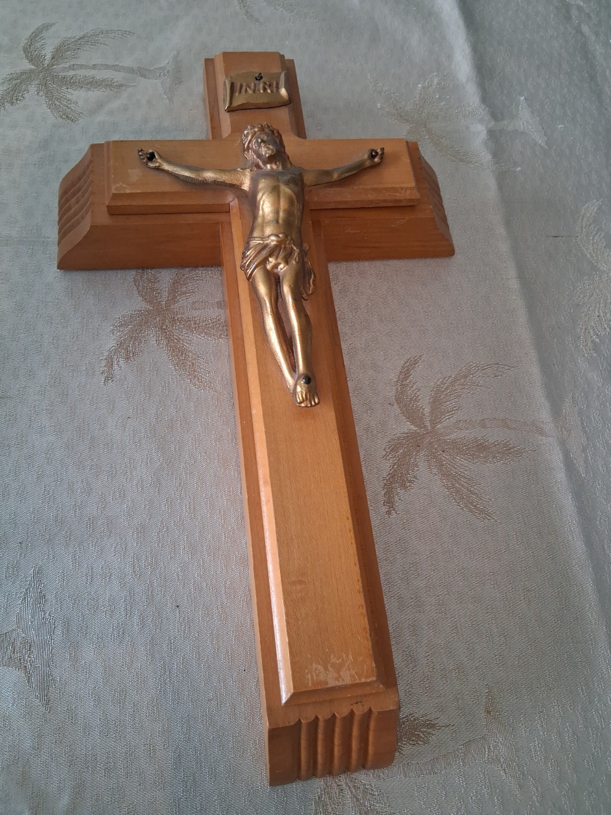 Vintage Catholic Large Wood Crucifix Sick Call Last Rights Kit. Cross. INRI 11”