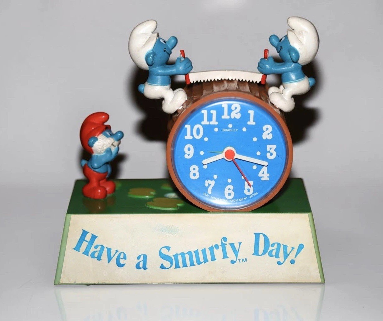 Vintage Smurfs Alarm Clock 1980s Rare “Have a Smurfy Day” Collectible
