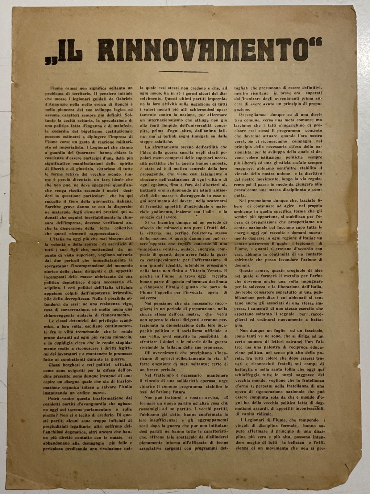 RIVER ENTERPRISE GABRIELE D’ANNUNZIO THE RENEWAL FLYER DECEMBER 10, 1919
