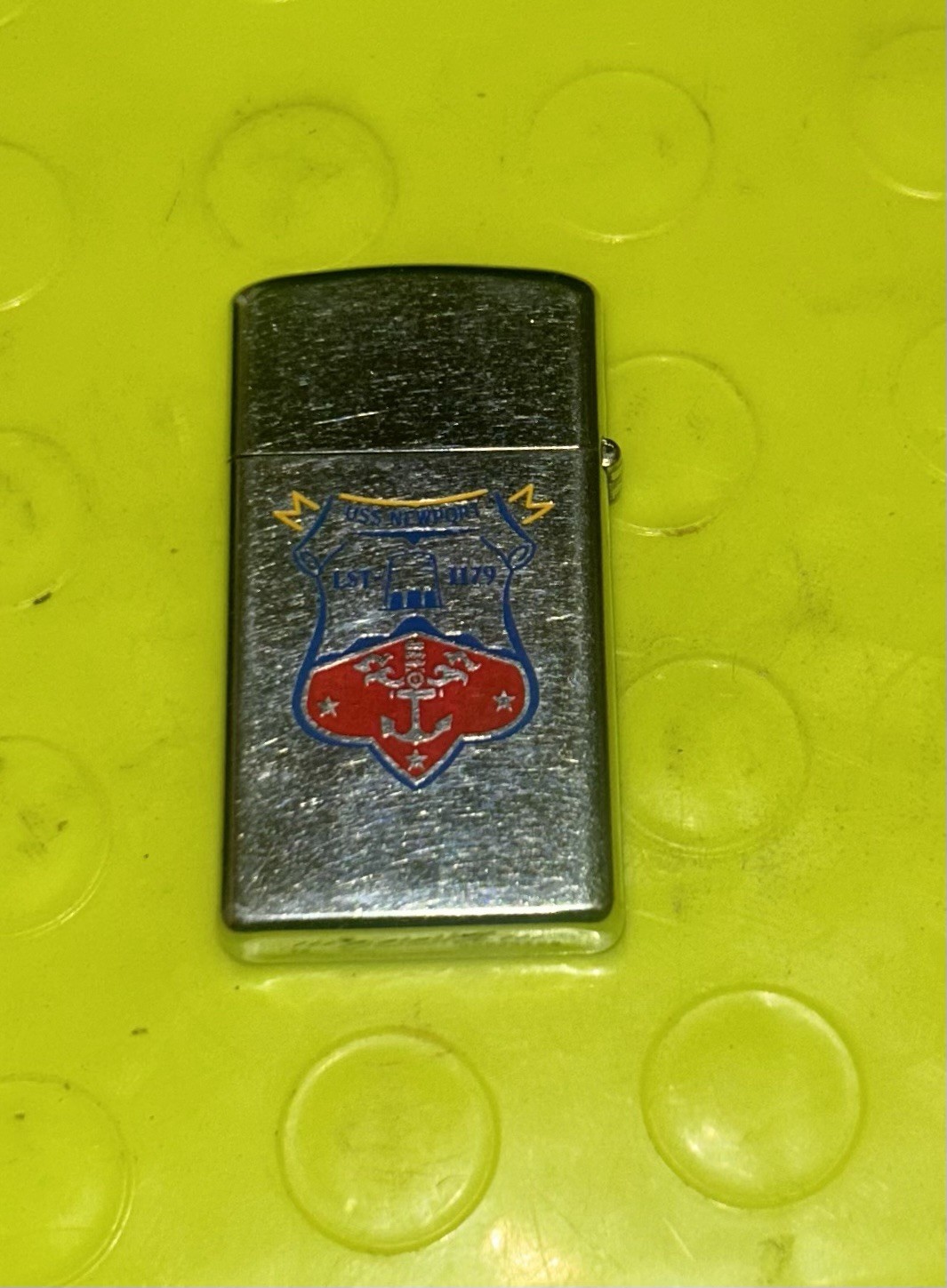 Vintage 1976 Slimline Zippo Lighter USS Newport LST 1179 Military Ship VG Cond